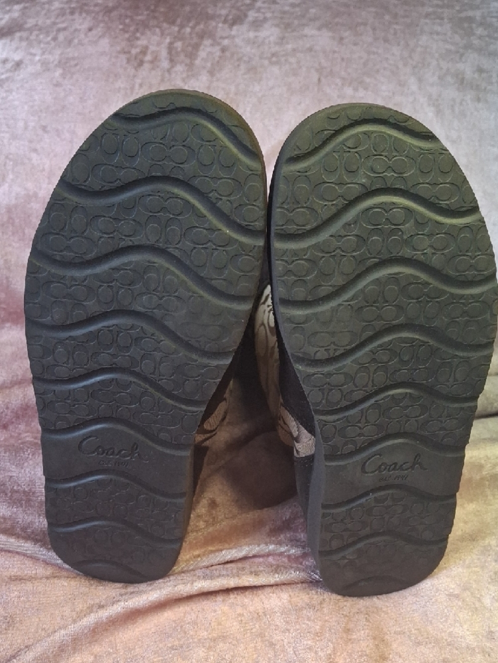 EUC Coach Brown Suede and Tan Signature Canvas Shearling-Trim Boots Size 9 - Picture 5 of 7